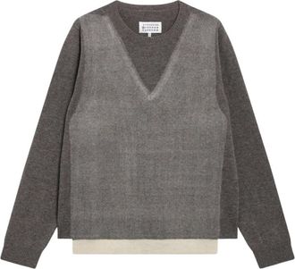 Maison Margiela Fused Knit Sweater - Heren - Ronde hals truien - Grijs - L - Wol - Truien & Vesten