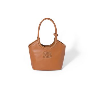 Miu Miu Ivy Leather Handbag, Woman, Cognac
