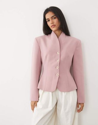 Miss Selfridge Blazer corto senza colletto-Rosa