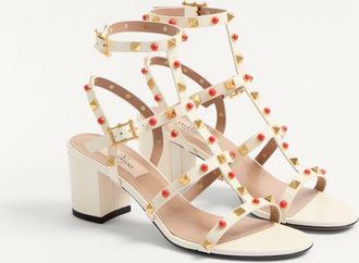 Valentino Garavani Sandalo Rockstud In Vitello Con Pietre Cabochon 60Mm Donna AVORIO 35.5