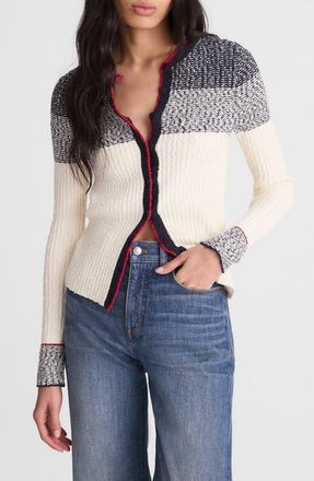 Madewell Stripe Boucl&eacute; Cardigan in Ivory And Navy Multi Stripe at Nordstrom, Size X-Small