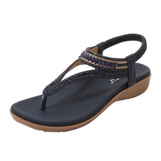 Generic Womens Wedge Sandals Comfort Arch Support Thong Sandals Ankle Strap Summer Walking Shoes Thick-Soled Flip Flops Outdoor Leisure Shoes Blue