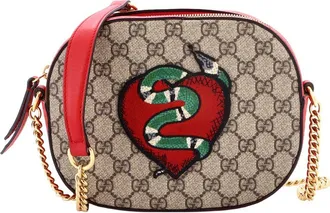 Gucci Brown Gg Coated Canvas Chain Crossbody Embroidered Mini (Authentic Pre- Loved)