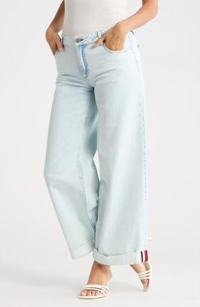 Alice & Olivia Duncan Roll Cuff Wide Leg Jeans in Darla Light Indigo at Nordstrom Rack, Size 26