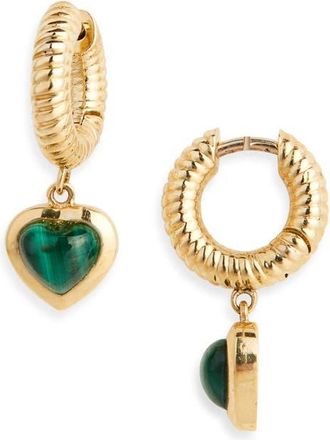 Established Stone Heart Huggie Drop Earrings in Malachite/Gold at Nordstrom