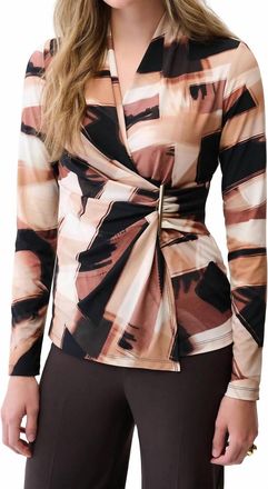 Joseph Ribkoff Abstract Print Faux Wrap Top In Black/brown