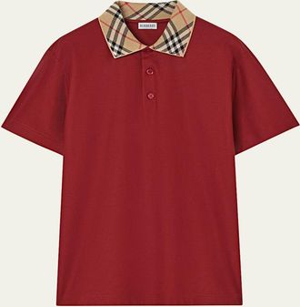 Burberry Mens Evan Check-Collar Cotton Polo Shirt