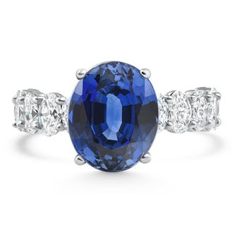 Pompeii3 7 1/2Ct Oval Blue Sapphire Diamond Engagement Ring 14k Gold Lab Grown Size: 7