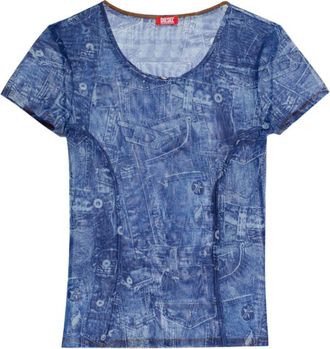 Diesel Blue Printed Scoop Neck T-Shirt