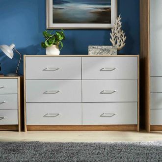 Home Source Industries Stratford Wide Chest of 6 Drawers Grey Bedroom Storage Drawers Metal Runners
