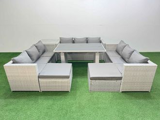 Fimous Patio Outdoor Garden Furniture Sets with Side Table 2 Big Stool in Light Grey