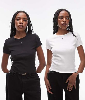 Tommy Jeans 2-pack slim essential T-shirts in white and black