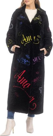 Gorski Genuine Shearling Embroidered Love Coat in Black Multi at Nordstrom, Size X-Large