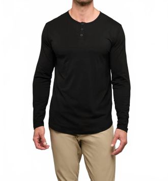 Cuts Long Sleeve Henley Curve Top In Black