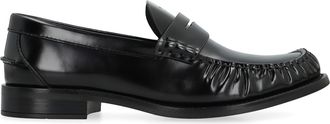 Prada Womens Brushed Leather Moccasins Black Calf Loafers