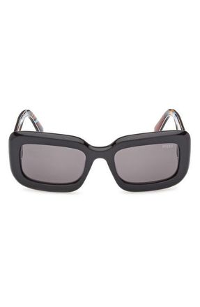 Emilio Pucci 52mm Rectangular Sunglasses in Black /Iride Pattern /Smoke at Nordstrom