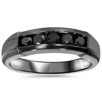 Pompeii3 1/2ct Black Diamond Mens Wedding Band 10K Black Gold Size Selectable