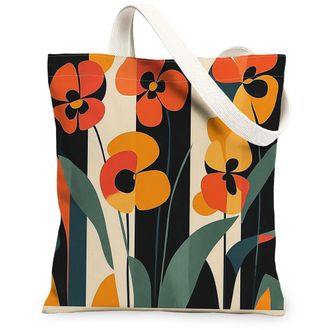 Generic Spring Aesthetic Pansy Canvas Tote Bag for Shopping 13x15, Funky Retro Floral Reusable Grocery Print Bag for Women, Abstract Flower Beach Aesthetic Pa