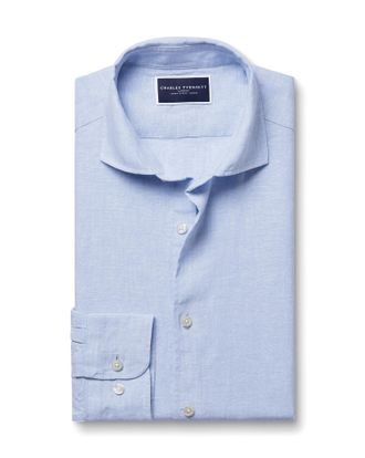 CHARLES TYRWHITT Cutaway Pure Linen Shirt - Sky Blue Size Large by Charles Tyrwhitt