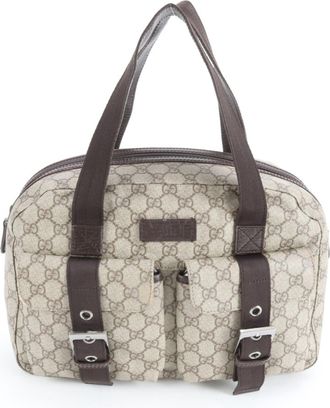 Gucci Brown Leather Coated Canvas Handbag Tote Bag (Pre-Owned)