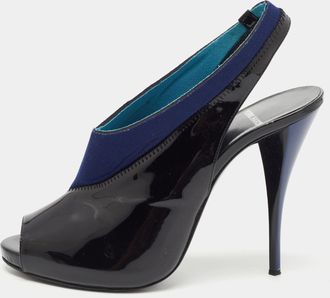 Pierre Hardy Piere Hardy Black/blue Fabric And Patent Leather Slingback Pumps