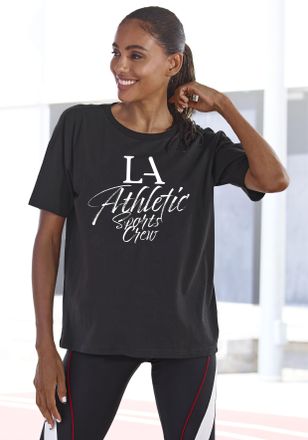 Active By Lascana T-Shirt LASCANA ACTIVE, Damen, Gr. XL (48/50), schwarz, Sweatware, Obermaterial: 95% Baumwolle, 5% Elasthan, bedruckt, unifarben, gerade h&uuml;ftlang, Run