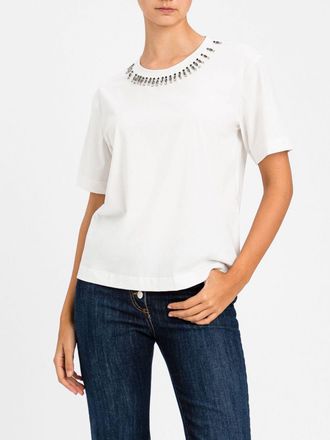Twin-Set T-shirt in cotone con ricamo di cristalli