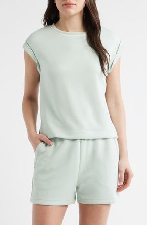 Bernardo Contrast Inset Cap Sleeve T-Shirt in Green at Nordstrom, Size X-Small