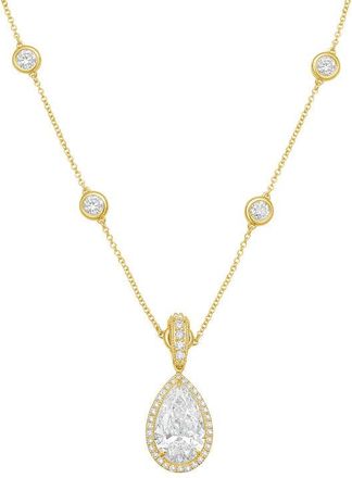 Diana M. Jewels 14kt Yellow gold Lab Grown 3.00 ct Pear Diamond Halo Pendant With Bail