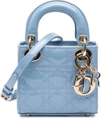 Dior 2021 kleine Cannage Lady Dior lakleren tas - Blauw