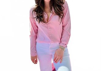 Dear John Denim Stripe Poplin Button Down Shirt In Pale Lilac