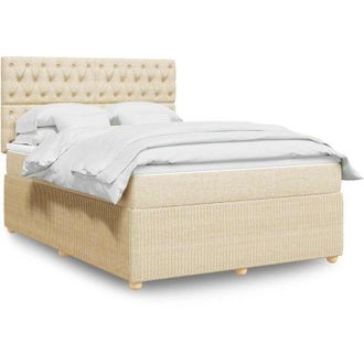 vidaXL Cama Box Spring Con Colch&oacute;n Tela Color Crema 140x190 Cm Vidaxl