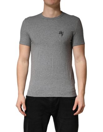 Dolce & Gabbana Gray Dg Logo Crew Neck Men Underwear T-Shirt Cotton Elastane