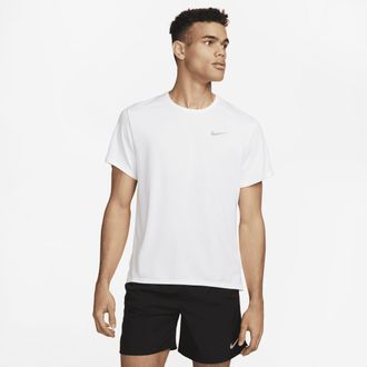 Nike Mens Miler Dri-FIT UV Short-Sleeve Running Top in White | DV9315-100
