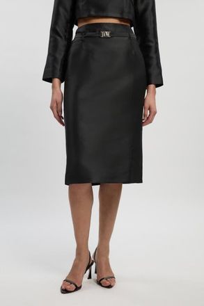 Karen Millen Satin Twill Belted Tailored Midi Skirt in Black at Nordstrom, Size 10