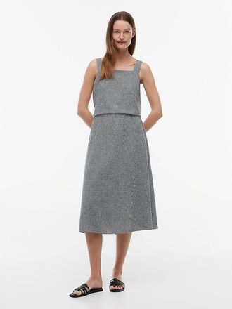 Tommy Hilfiger Womens Gingham Linen-Blend Midi Skirt - Navy Blue - XXS
