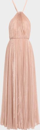 Halston Heritage Marisol Pleated Shimmer Halter Gown