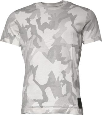Dolce & Gabbana Mens White Gray Camouflage Cotton Crew Neck T-Shirt