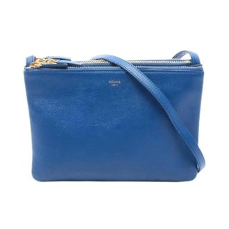 Celine Pre-owned Trio Small Leather Shoulder Bag - Dames - Pre-owned - Blauw - Maat: ONE Size Leer