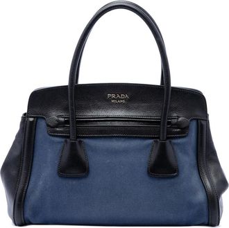 Prada Pre-owned Prada Bicolor Saffiano Cuir Trimmed Canvas Satchel Ladies 0OPSCXDIG45BXS6S