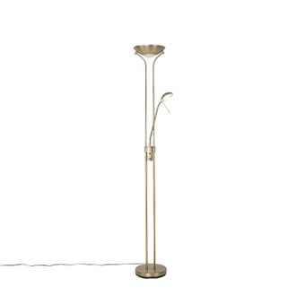 QAZQA Cl&aacute;sico/antiguo L&aacute;mpara De Pie Moderna Bronce Con Luz De Lectura Con Led Y Atenuaci&oacute;n A C&aacute;lido - Diva Vidrio /acero Alargada Incluye Led Max. 1 X 23 W