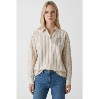 Exquise Gage Embroidered Long Sleeve Shirt in Cream at Nordstrom, Size X-Large