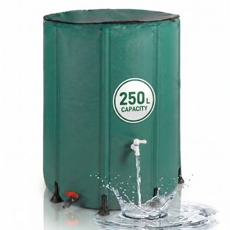 Relaxdays Relaxdays Dep&oacute;sito De Agua Plegable, 250l, Jard&iacute;n Y Balc&oacute;n, 2 Grifos, Rebosadero, Tapa Con Rejilla Antihojas, Pvc, Verde