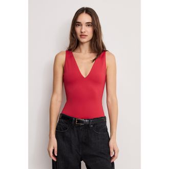 Good American Womens Sculpting Deep V Bodysuit | Ruby, Size Large | Good American by Khlo&Egrave; Kardashian