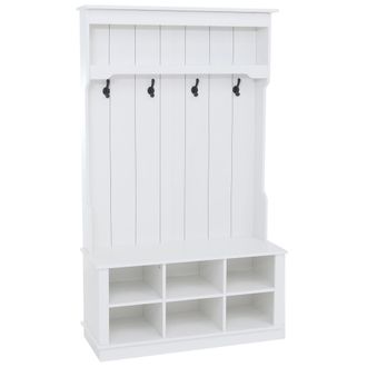 Hhg Aparador Hhg-661, Aparador De Pasillo De Madera Con Banco, 4 Ganchos, Compartimento De Almacenamiento Y Estante De Melamina, 170 X 100 X 39 Cm, Blanco