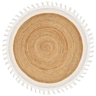 Beliani Alfombra De Yute Beige Blanco 140 Cm Hecho A Mano Espiral Trenzada Dormitorio Marts