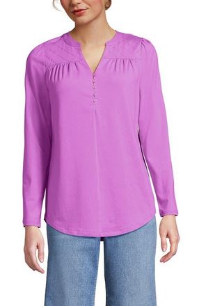 Lands End Long Sleeve Lightweight Jersey Notch Neck Tunic Top in Aster Pink at Nordstrom, Size X-Small