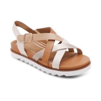 Aetrex Womens Carmen Low Platform Strap Sandal In Champagne Multi