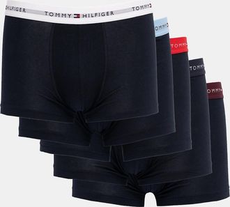 Tommy Hilfiger Mens Tommy Hilfiger 5 Pack Mens Waistband Trunks - B-White/Blue/Red/Navy/Burgundy - Black - Size: 35/34/32/9.5/13/12.5/12/11.5/11/9/16/15.5/15/14.5/1