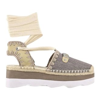 Mou Beige Flat Sandal with Metallic Logo - female - Mou - Espadrilles - Beige - 7 UK - Shoes